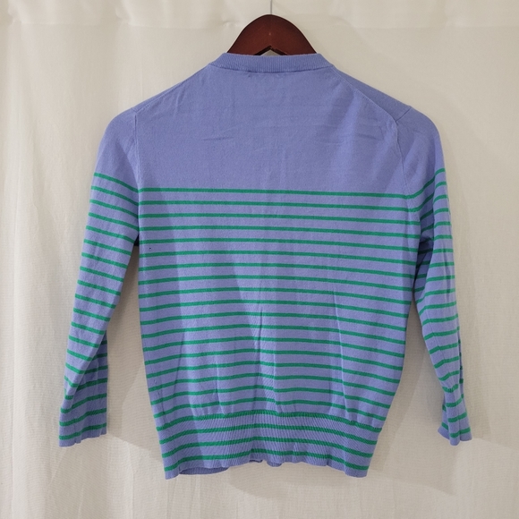 J. Crew Button Front Cardigan in Blue & Green Stripes Women's Size S - Picture 2 of 6